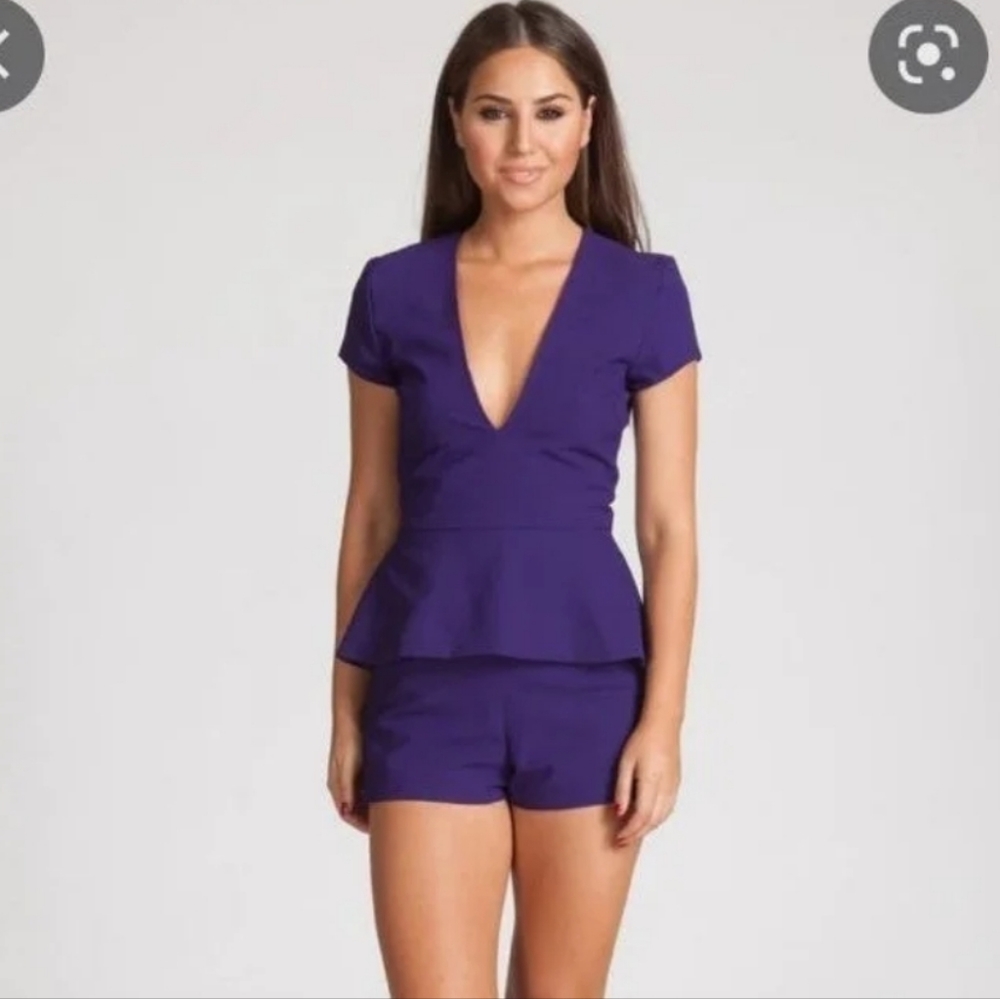 Deep Purple V-Neck Mini Dress - Women's Peplum Style